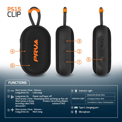 Bocina PRV Audio PS15 Clip Bluetooth