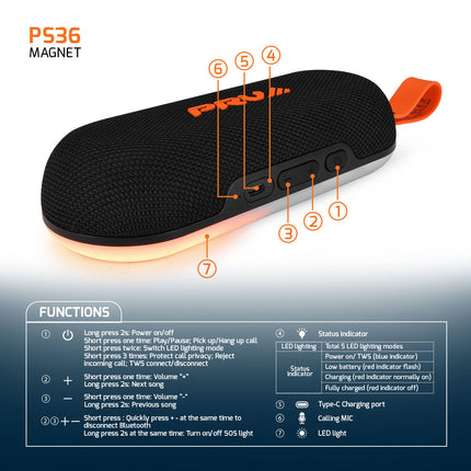 Bocina PRV Audio PS36 Magnet Bluetooth